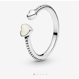 PANDORA BEADED TWO HEARTS OPEN RING